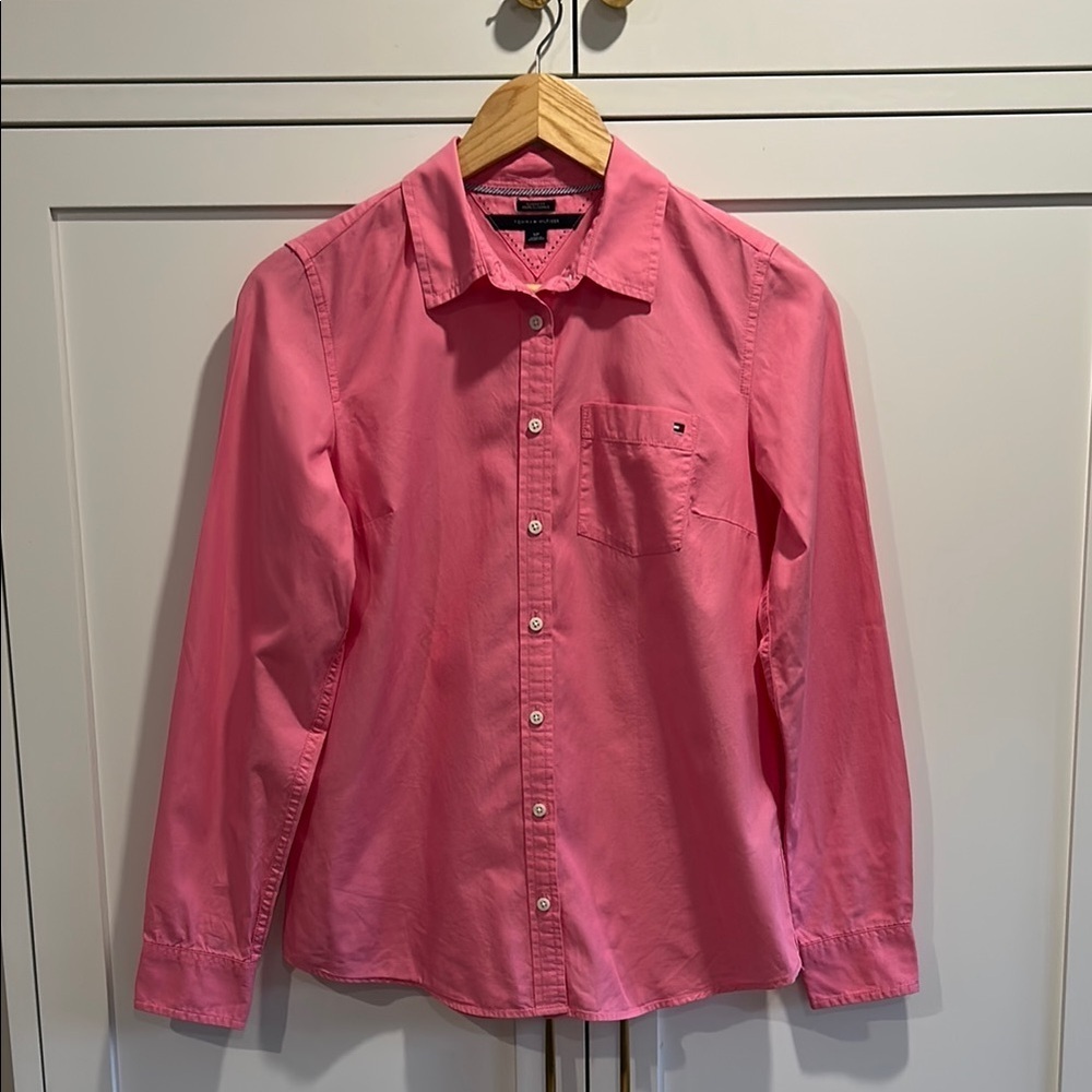 Tommy Hilfiger Vibrant Pink Button-Down Shirt Classic Fit Size Small